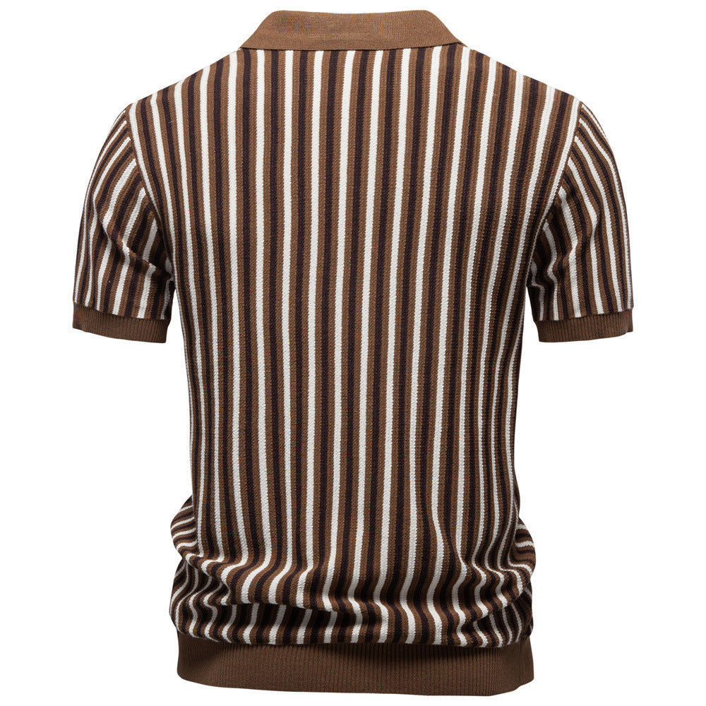 Men’s Vintage Stripe Knit Polo Shirt-thumbmail-4
