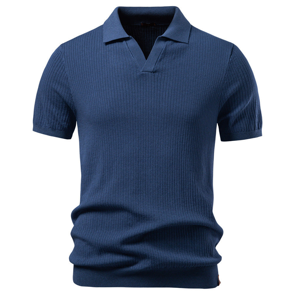 Men’s Classic Ribbed Knit Polo Shirt-thumbmail-2