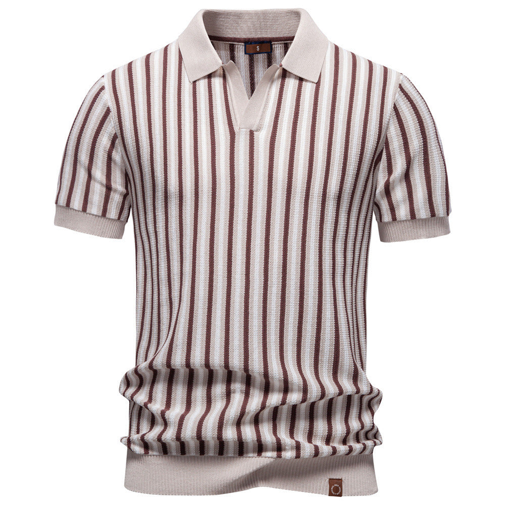 Men’s Vintage Stripe Knit Polo Shirt-thumbmail-2