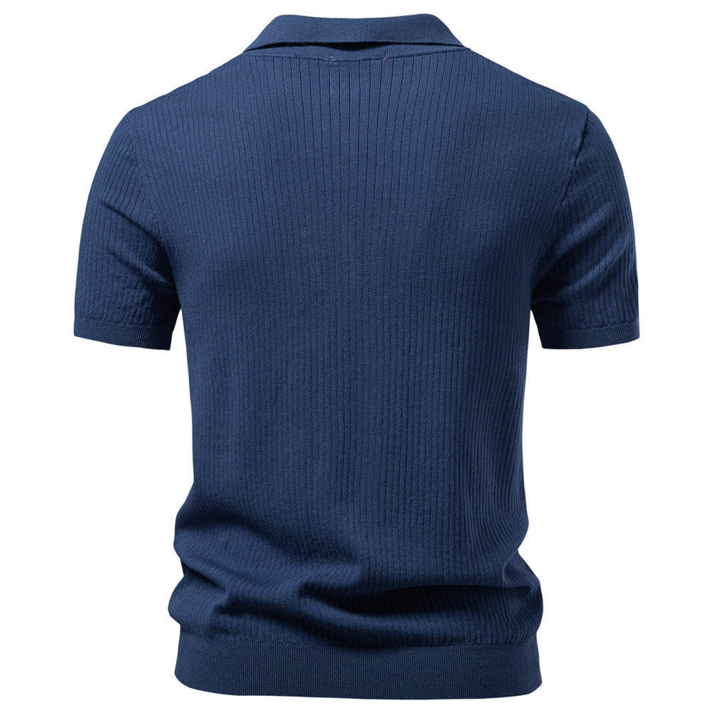 Men’s Classic Ribbed Knit Polo Shirt-thumbmail-3