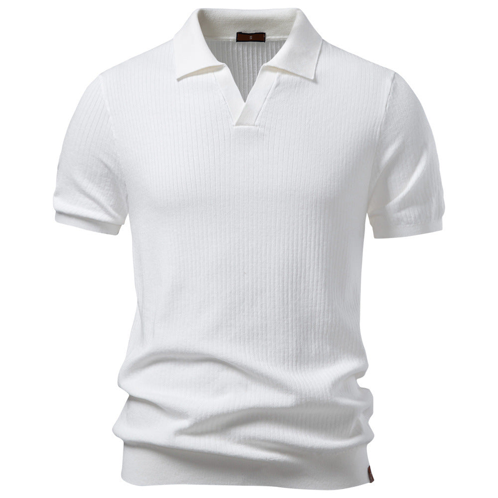Men’s Classic Ribbed Knit Polo Shirt-thumbmail-29