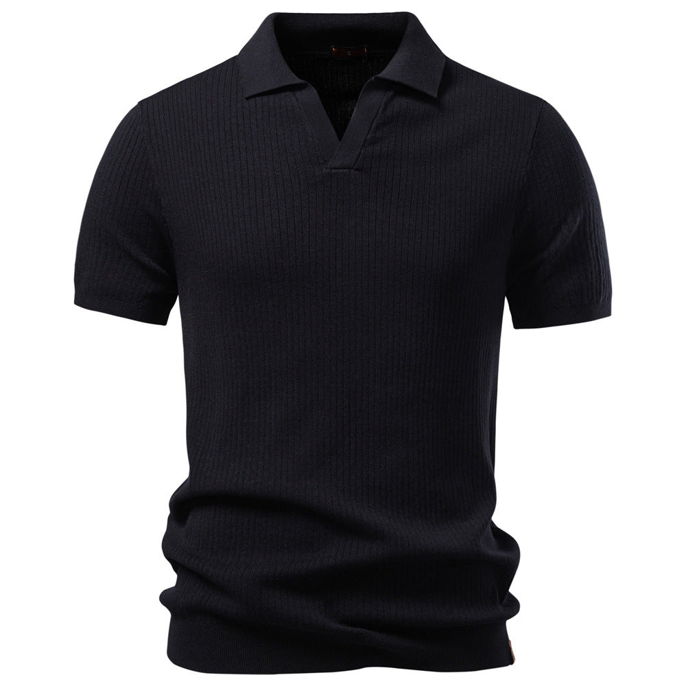 Men’s Classic Ribbed Knit Polo Shirt-thumbmail-17