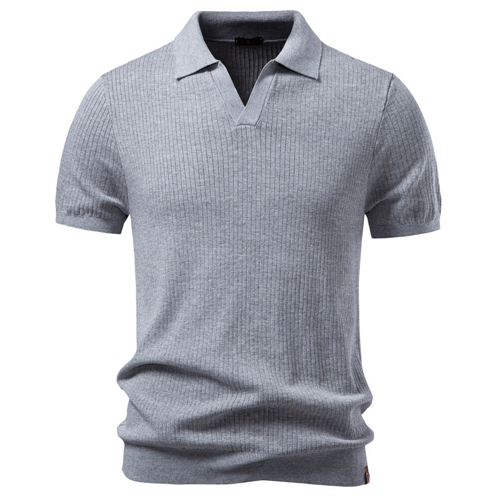 Men’s Classic Ribbed Knit Polo Shirt-thumbmail-23