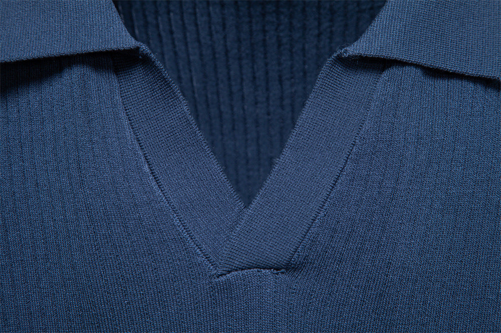Men’s Classic Ribbed Knit Polo Shirt-thumbmail-4