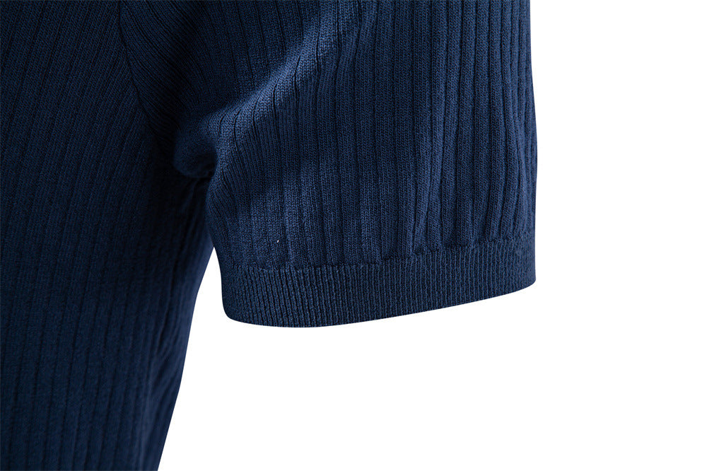 Men’s Classic Ribbed Knit Polo Shirt-thumbmail-5