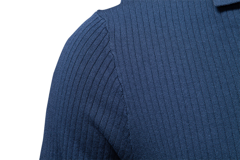 Men’s Classic Ribbed Knit Polo Shirt-thumbmail-6
