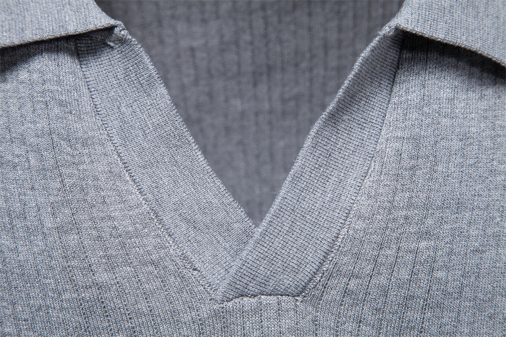 Men’s Classic Ribbed Knit Polo Shirt-thumbmail-24