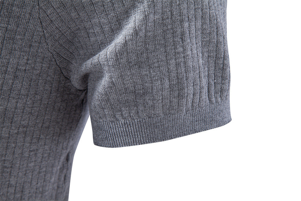 Men’s Classic Ribbed Knit Polo Shirt-thumbmail-25