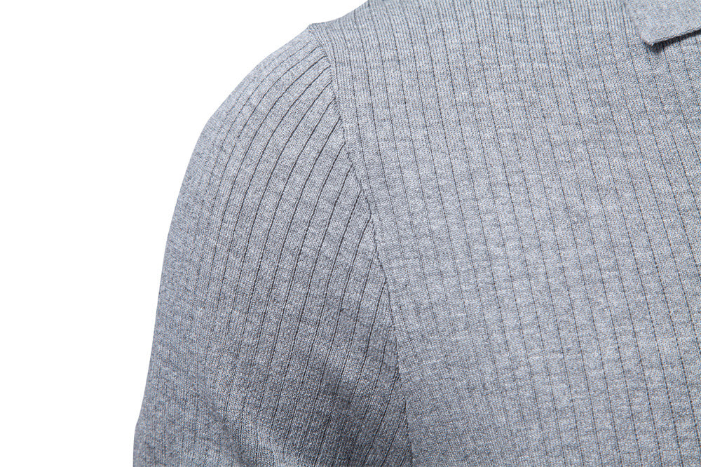 Men’s Classic Ribbed Knit Polo Shirt-thumbmail-26