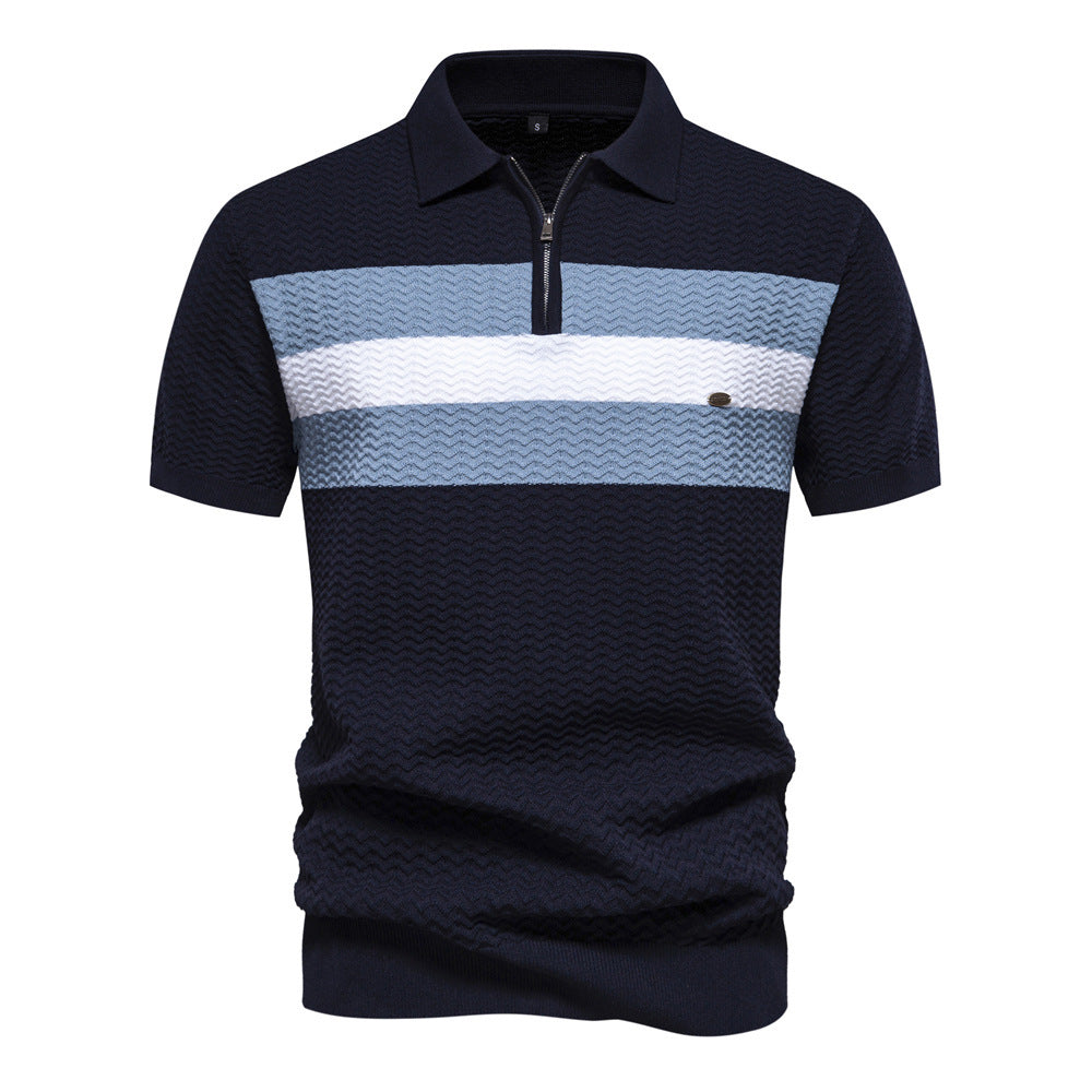Polo da uomo con zip, a righe e dalla trama testurizzata