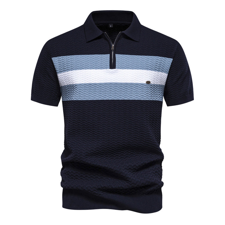 Men’s Textured Striped Zip Polo Shirt