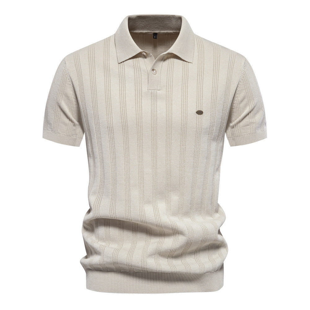 Polo da uomo in maglia testurizzata a righe