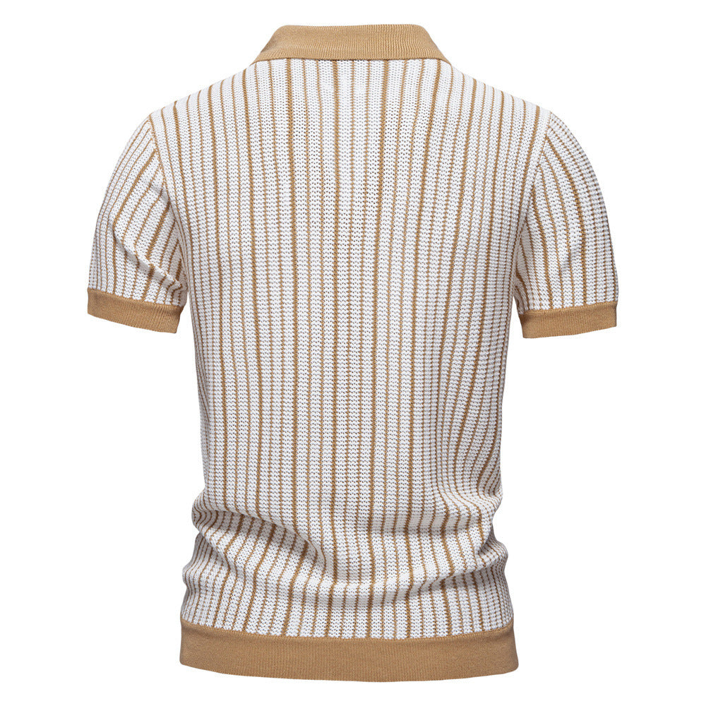 Polo en maille à rayures et boutons pour homme-thumbmail-3