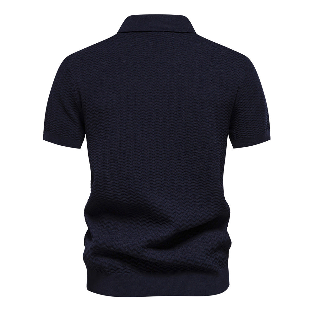 Polo zippé en maille texturée à rayures pour homme-thumbmail-3