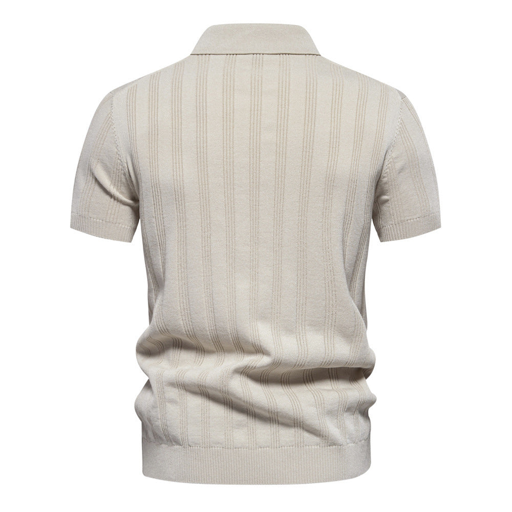 Polo en maille texturée à rayures pour homme-thumbmail-3