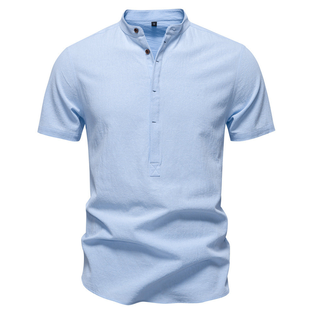 Men’s Cotton Mandarin Collar Short Sleeve Shirt-thumbmail-4