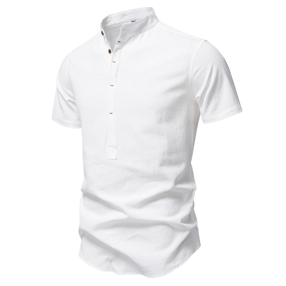 Men’s Cotton Mandarin Collar Short Sleeve Shirt-thumbmail-5