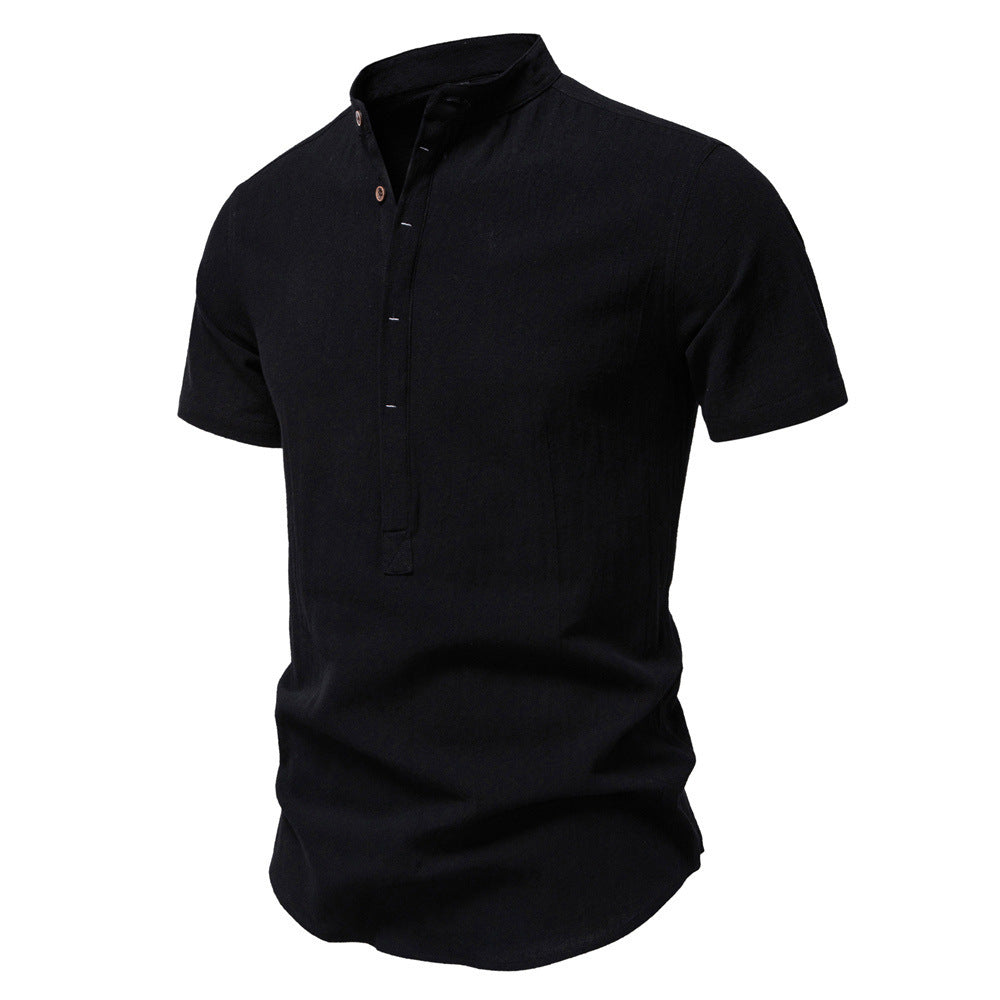 Men’s Cotton Mandarin Collar Short Sleeve Shirt-thumbmail-7