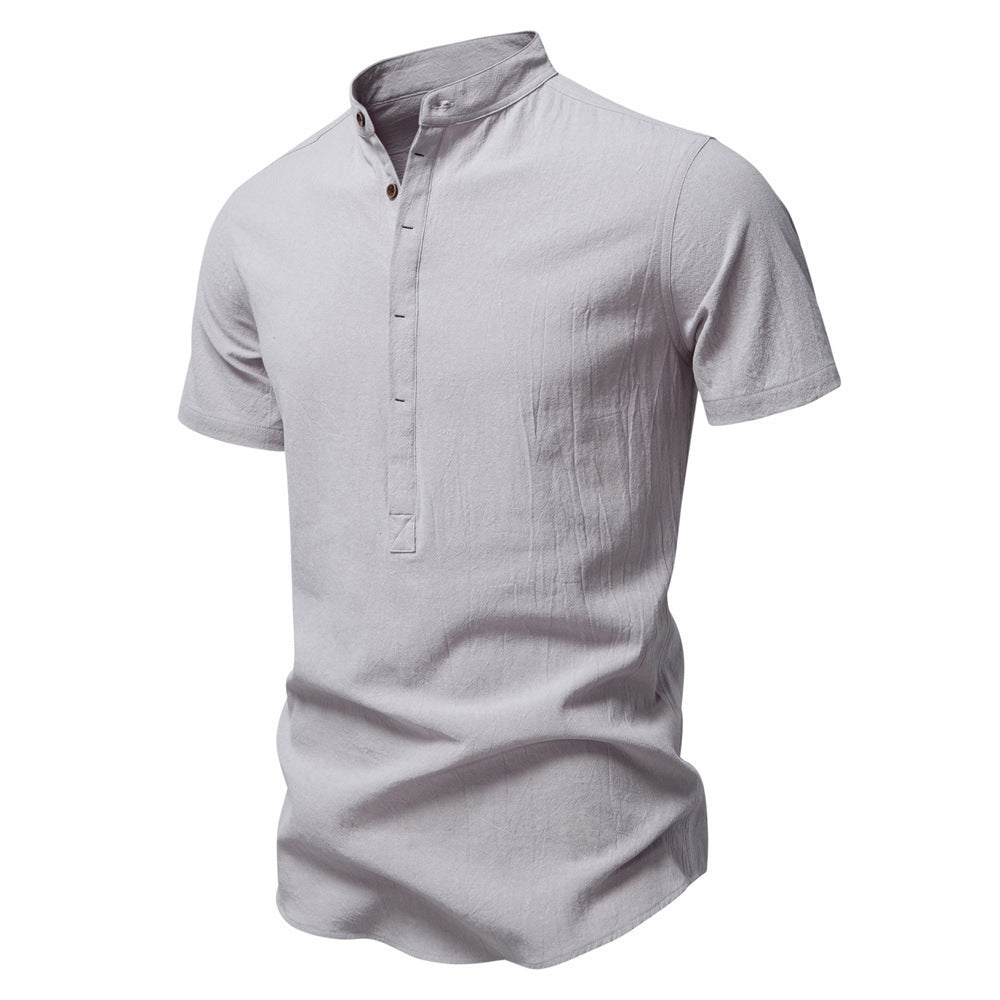 Men’s Cotton Mandarin Collar Short Sleeve Shirt-thumbmail-8
