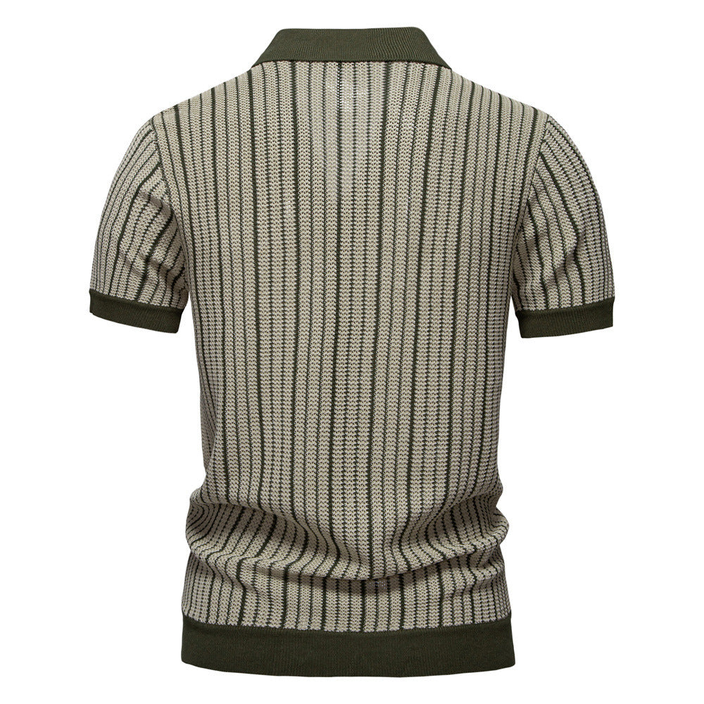 Polo en maille à rayures et boutons pour homme-thumbmail-12
