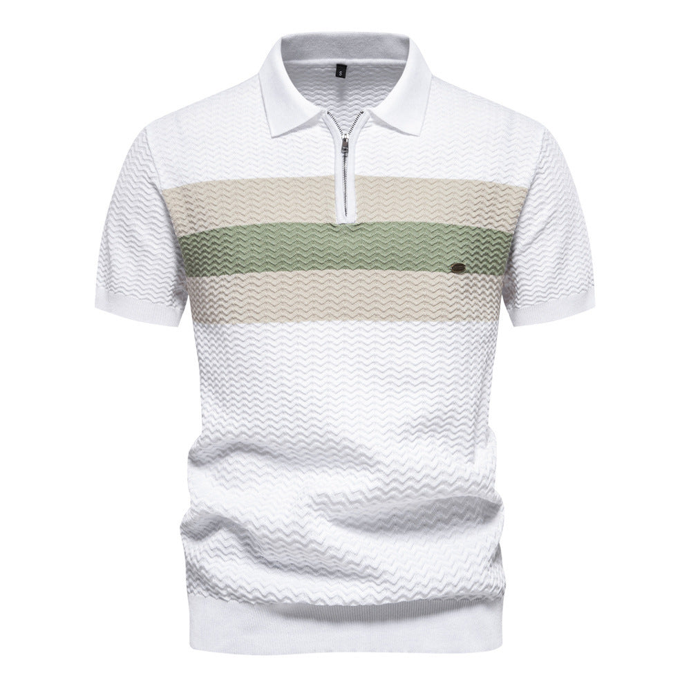 Polo zippé en maille texturée à rayures pour homme-thumbmail-4