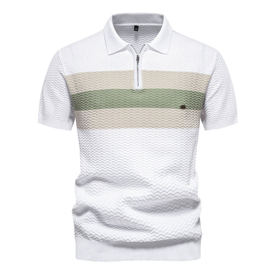 Men’s Textured Striped Zip Polo Shirt