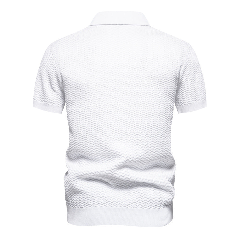 Polo zippé en maille texturée à rayures pour homme-thumbmail-5