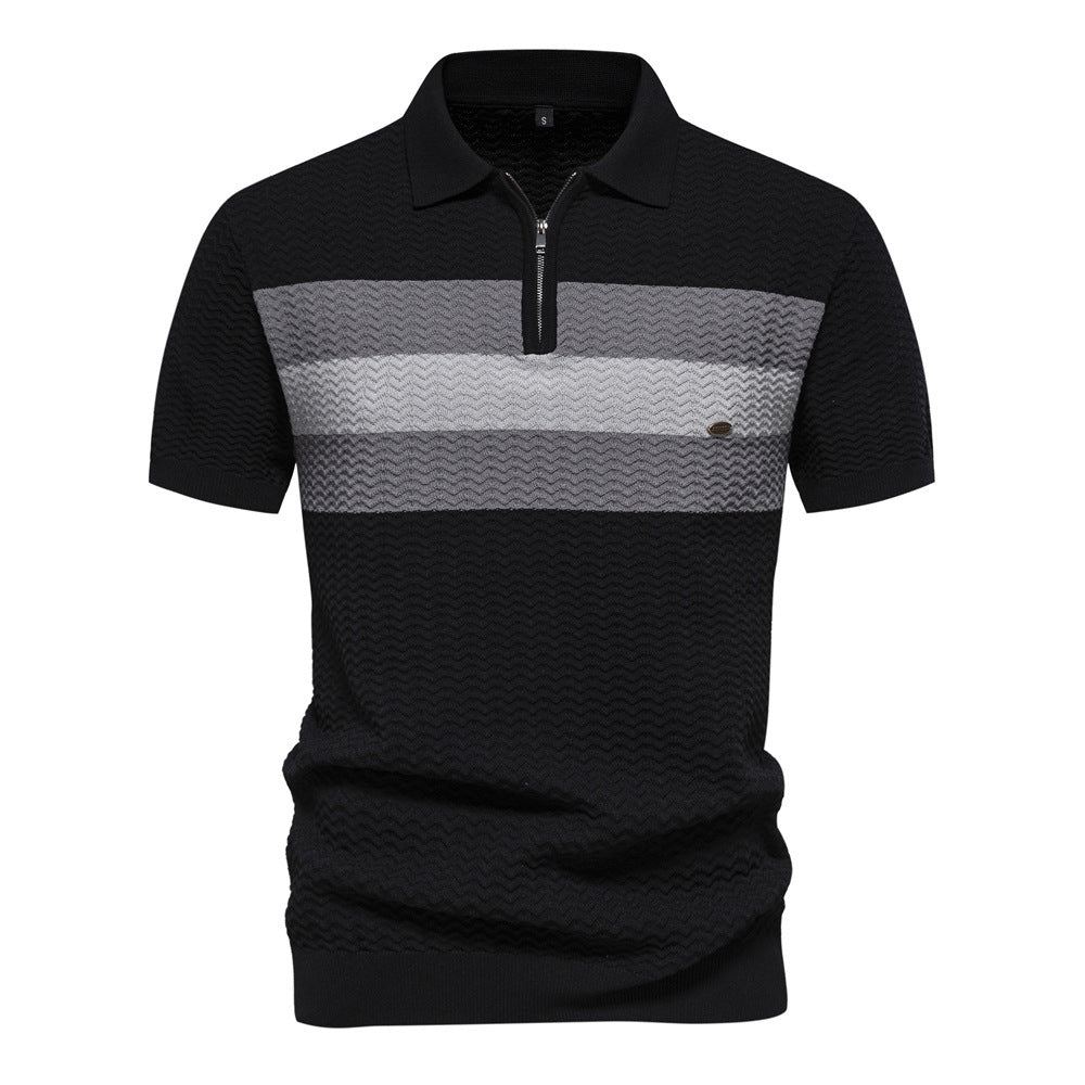 Polo zippé en maille texturée à rayures pour homme-thumbmail-6