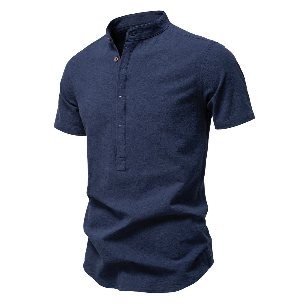 Men’s Cotton Mandarin Collar Short Sleeve Shirt-thumbmail-11