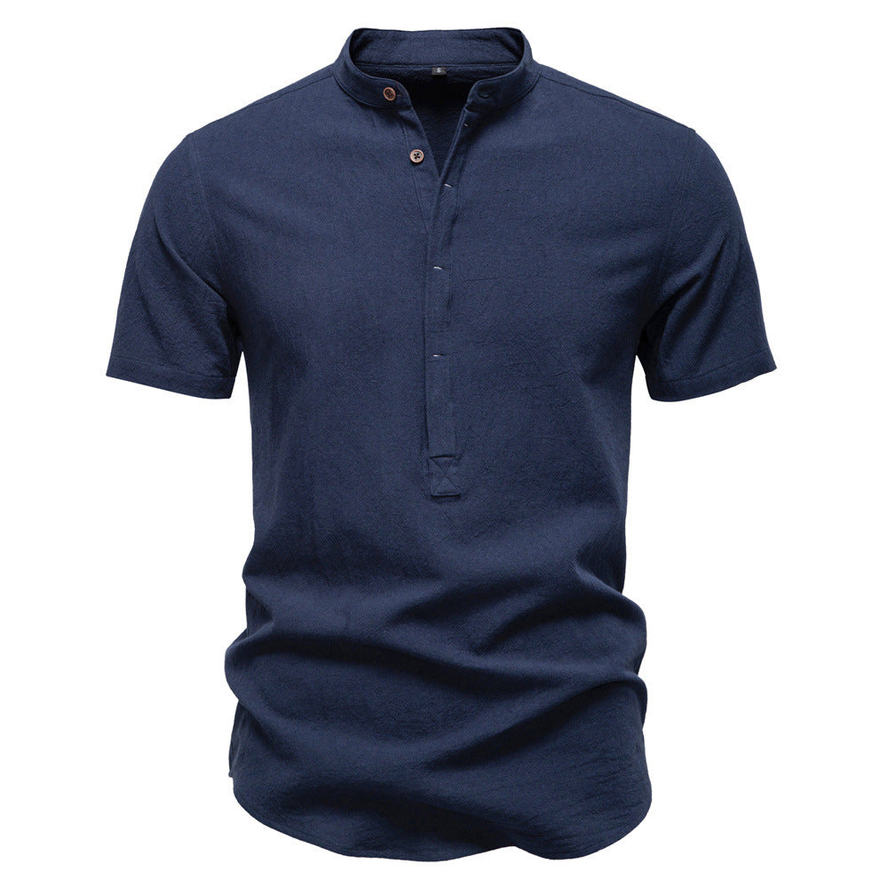 Men’s Cotton Mandarin Collar Short Sleeve Shirt-thumbmail-12