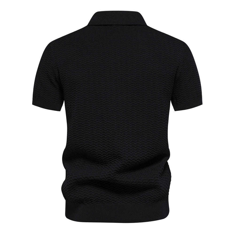 Polo zippé en maille texturée à rayures pour homme-thumbmail-7