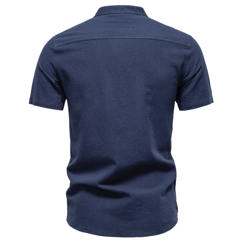 Men’s Cotton Mandarin Collar Short Sleeve Shirt-thumbmail-13