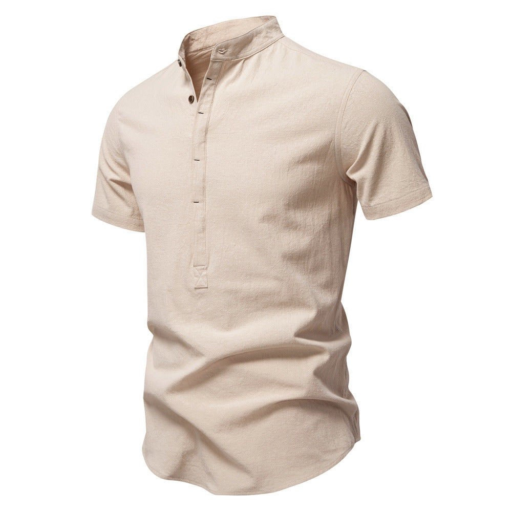 Men’s Cotton Mandarin Collar Short Sleeve Shirt-thumbmail-14