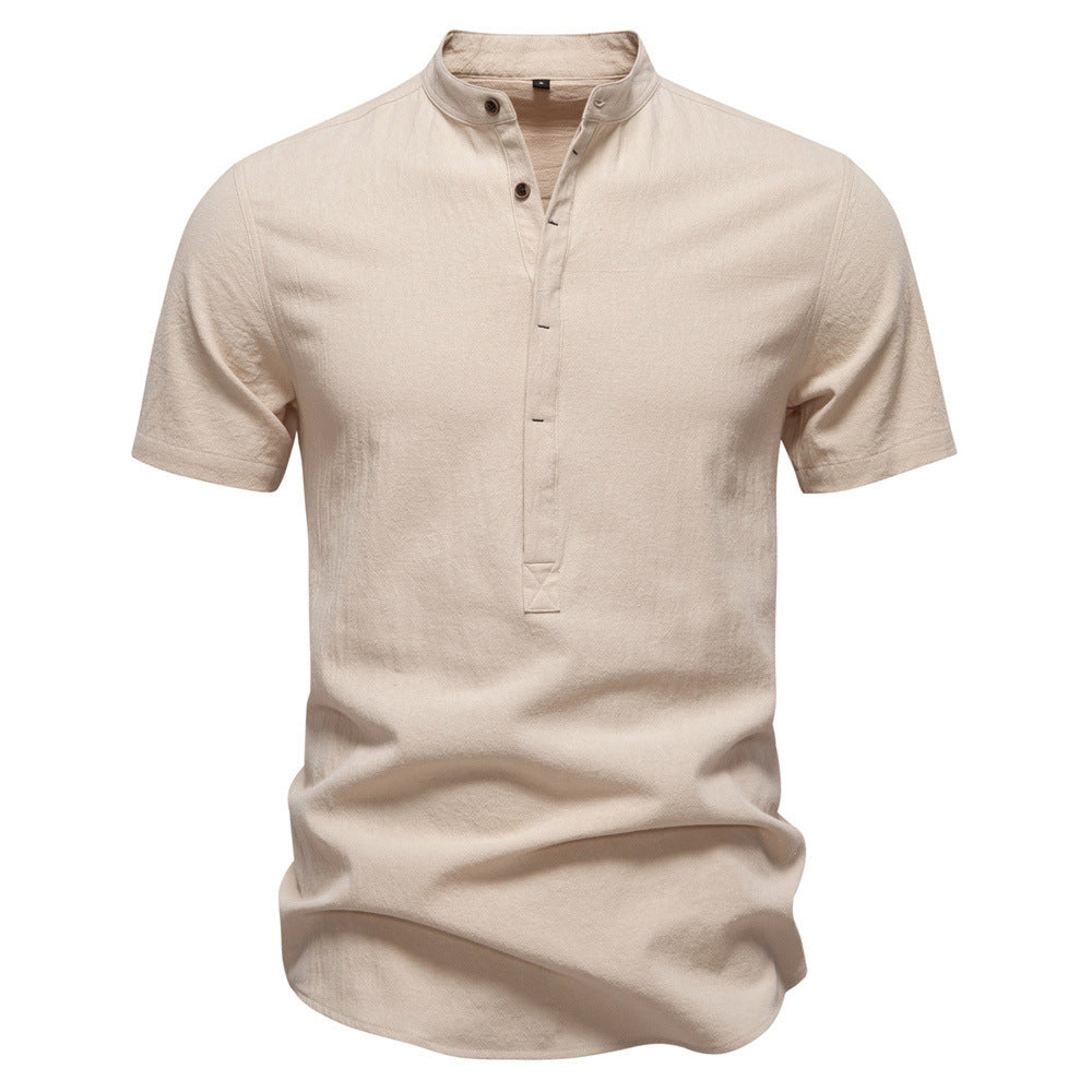 Men’s Cotton Mandarin Collar Short Sleeve Shirt-thumbmail-15