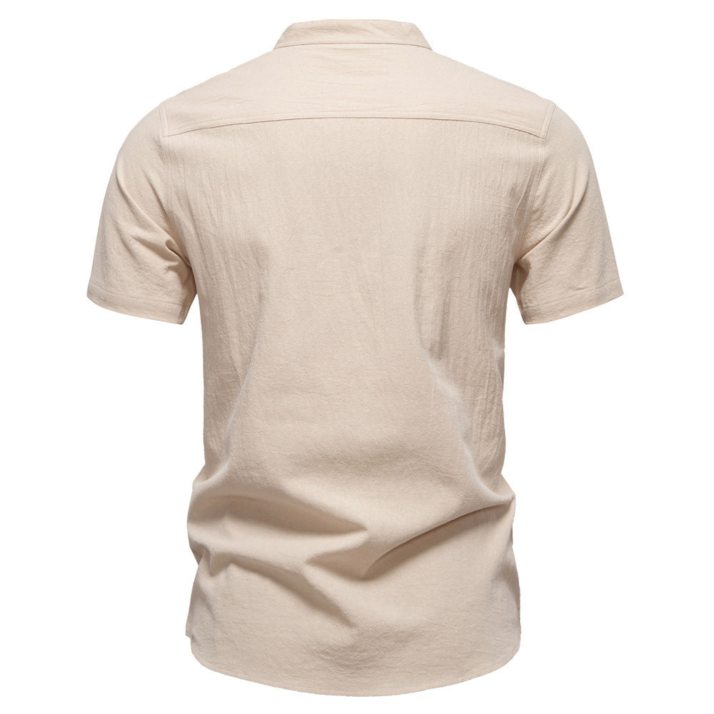 Men’s Cotton Mandarin Collar Short Sleeve Shirt-thumbmail-16
