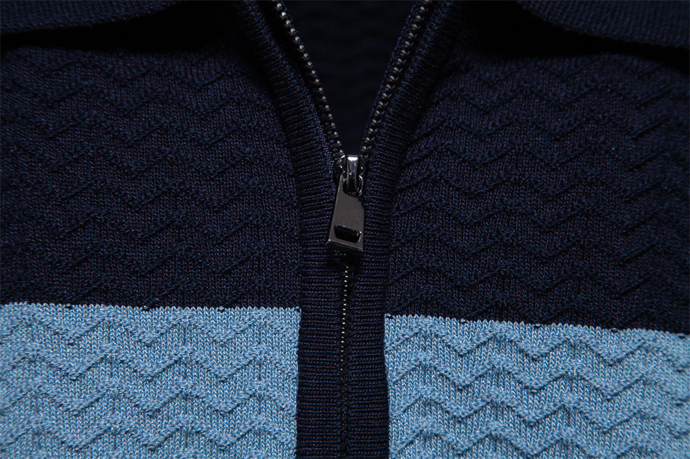 Polo zippé en maille texturée à rayures pour homme-thumbmail-9