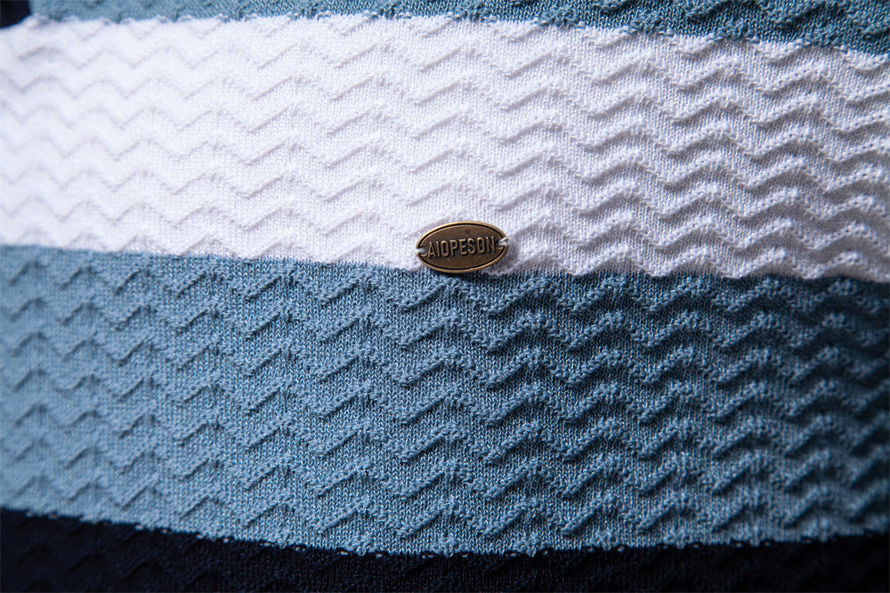 Polo zippé en maille texturée à rayures pour homme-thumbmail-10