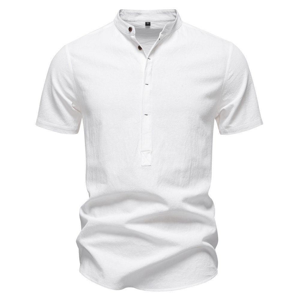 Men’s Cotton Mandarin Collar Short Sleeve Shirt-thumbmail-18
