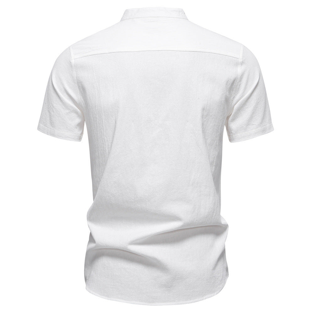 Men’s Cotton Mandarin Collar Short Sleeve Shirt-thumbmail-19