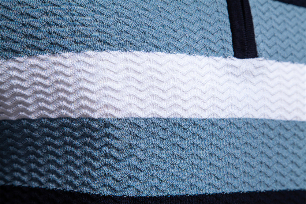 Polo zippé en maille texturée à rayures pour homme-thumbmail-11
