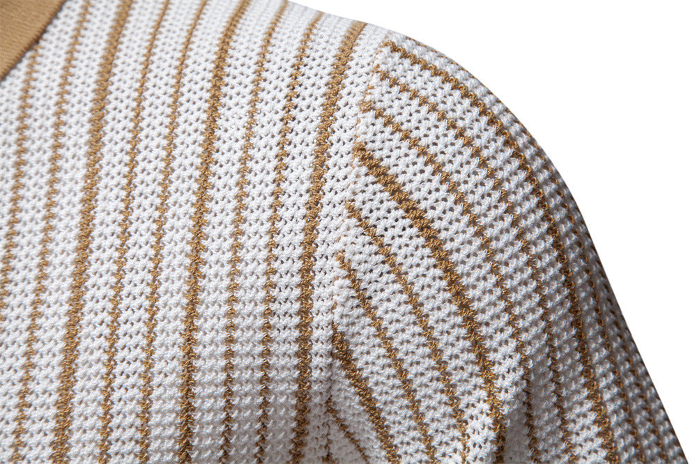 Polo en maille à rayures et boutons pour homme-thumbmail-4