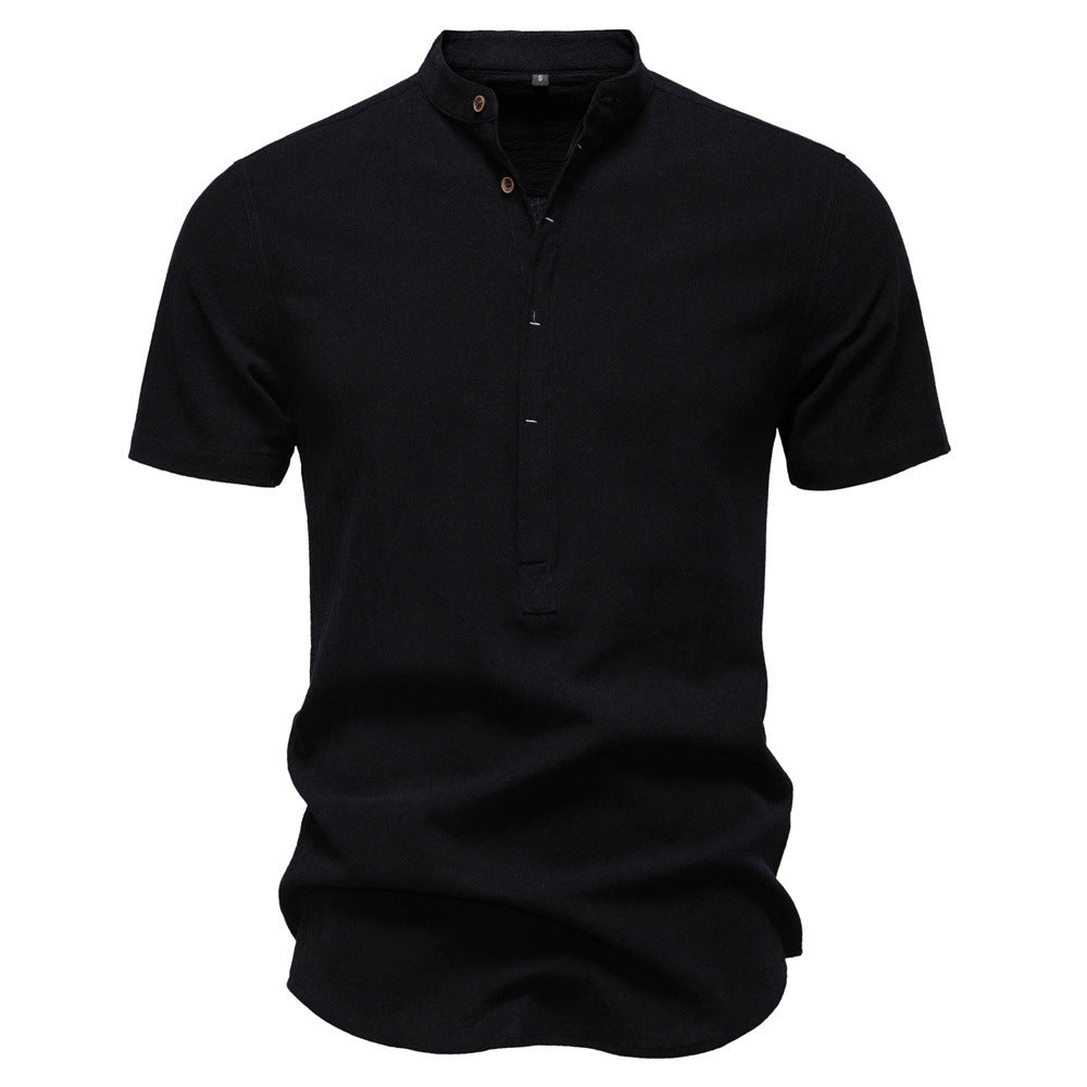 Men’s Cotton Mandarin Collar Short Sleeve Shirt-thumbmail-21