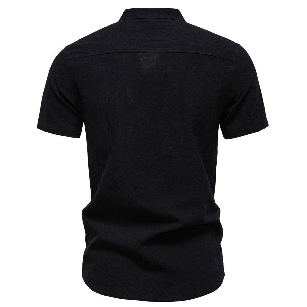 Men’s Cotton Mandarin Collar Short Sleeve Shirt-thumbmail-22