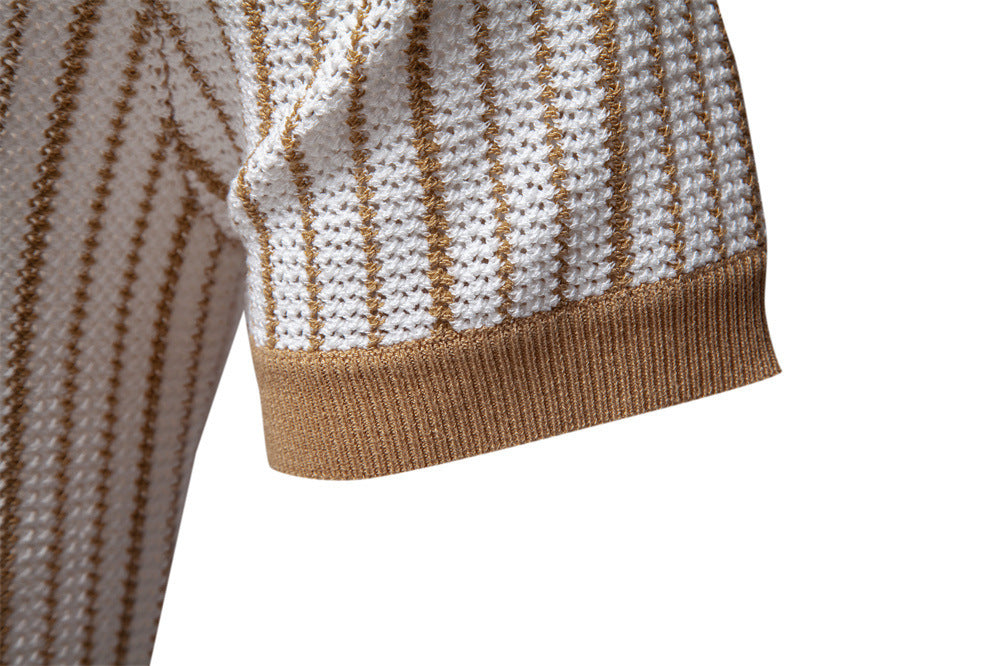 Polo en maille à rayures et boutons pour homme-thumbmail-6
