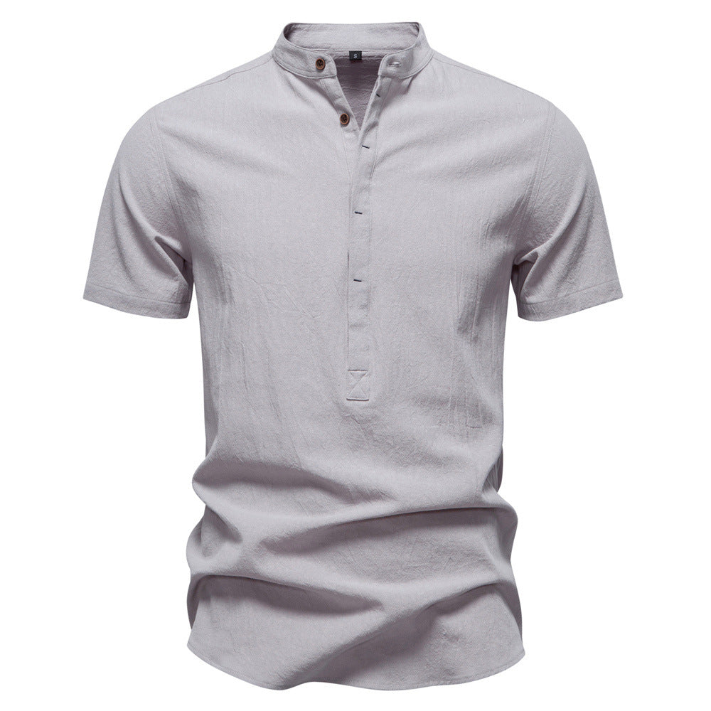 Men’s Cotton Mandarin Collar Short Sleeve Shirt-thumbmail-24