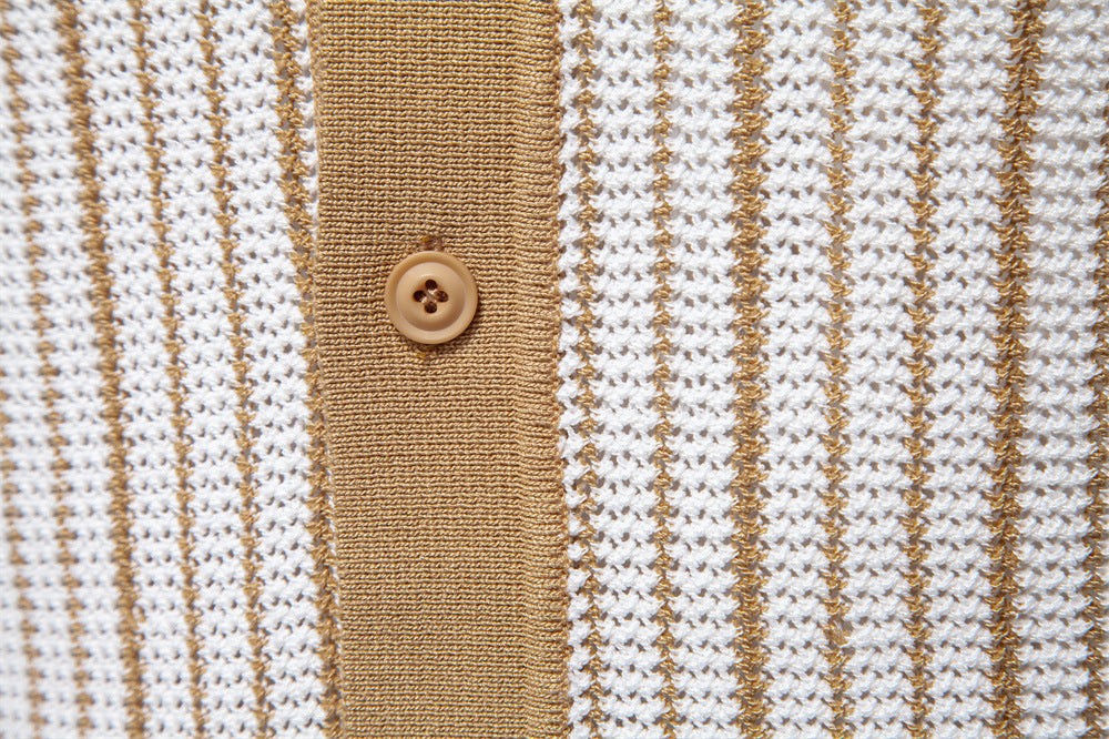 Polo en maille à rayures et boutons pour homme-thumbmail-7