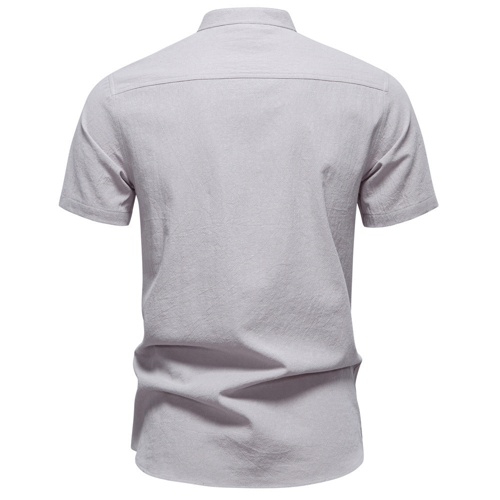 Men’s Cotton Mandarin Collar Short Sleeve Shirt-thumbmail-25