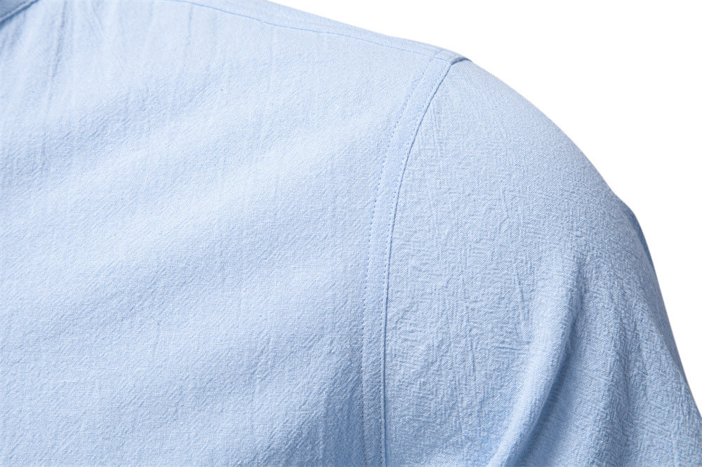 Men’s Cotton Mandarin Collar Short Sleeve Shirt-thumbmail-26