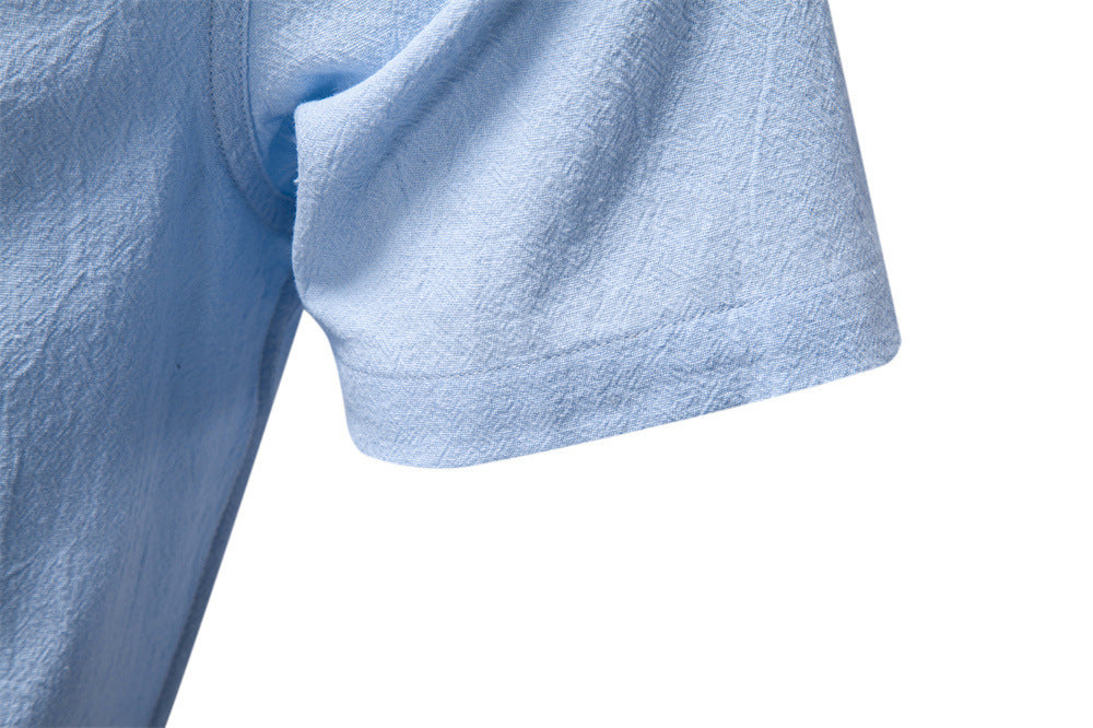 Men’s Cotton Mandarin Collar Short Sleeve Shirt-thumbmail-27