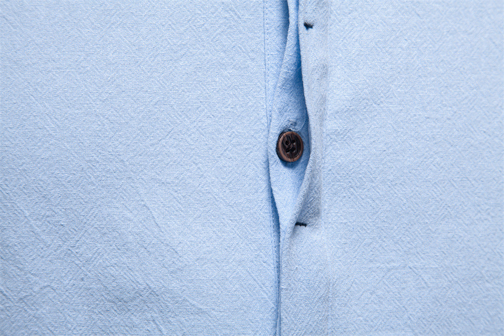 Men’s Cotton Mandarin Collar Short Sleeve Shirt-thumbmail-29